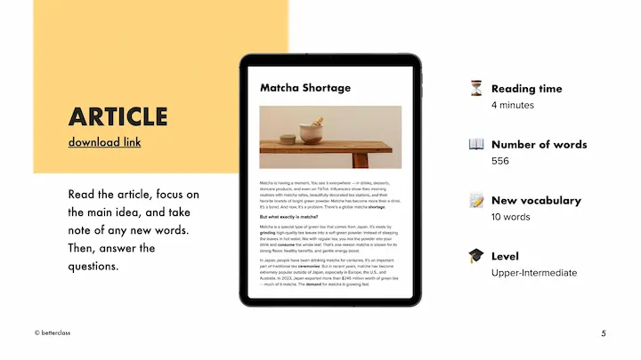 A tablet showing an article about a global matcha shortage