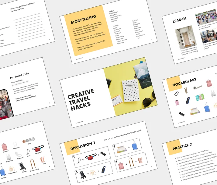 B1 lesson about Creative Travel Hacks, student Light PDF preview