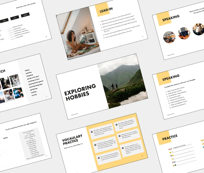 A2 lesson about Exploring Hobbies, student Light PDF preview