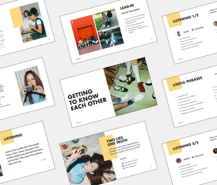 A2 lesson about Getting to Know Each Other, student Light PDF preview
