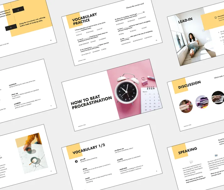B2 lesson about How to Beat Procrastination, student Light PDF preview