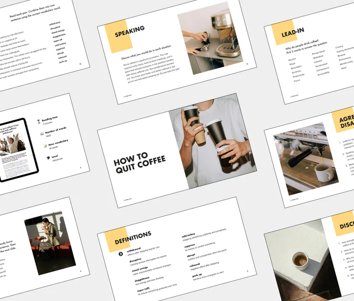 C1 lesson about How to Quit Coffee, student Light PDF preview