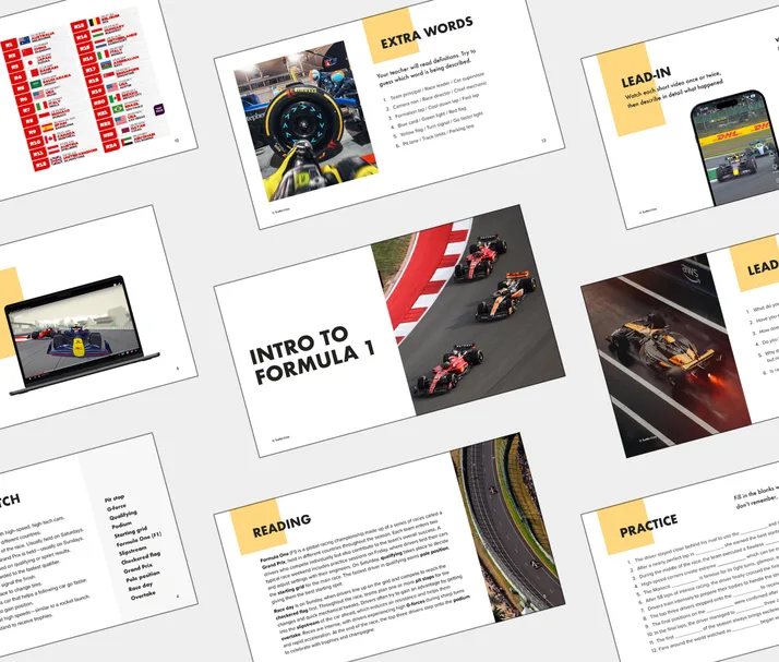 B2 lesson about Intro to Formula 1, student Light PDF preview