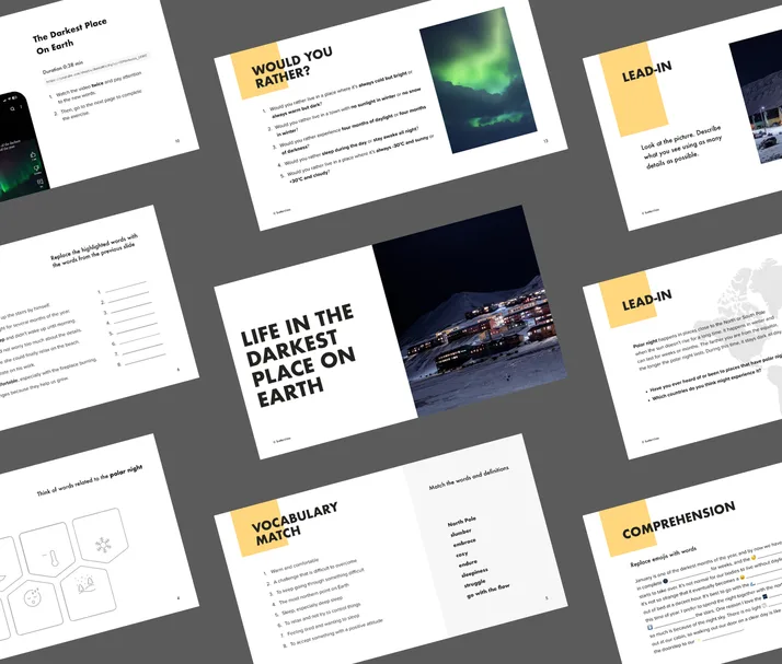 B1 lesson about Life in the Darkest Place, student Dark PDF preview