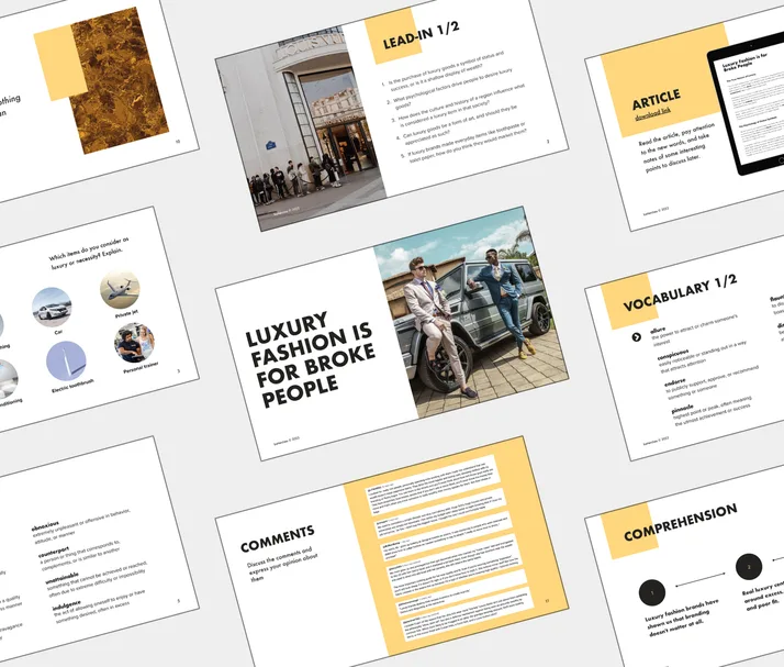 C1 lesson about Luxury Fashion is for Broke People, student Light PDF preview