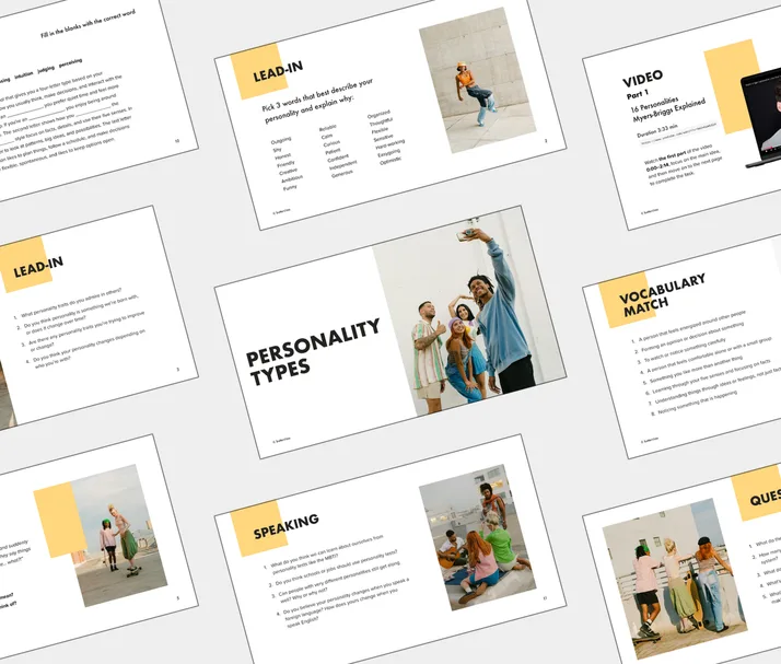 B2 lesson about Personality Types, student Light PDF preview