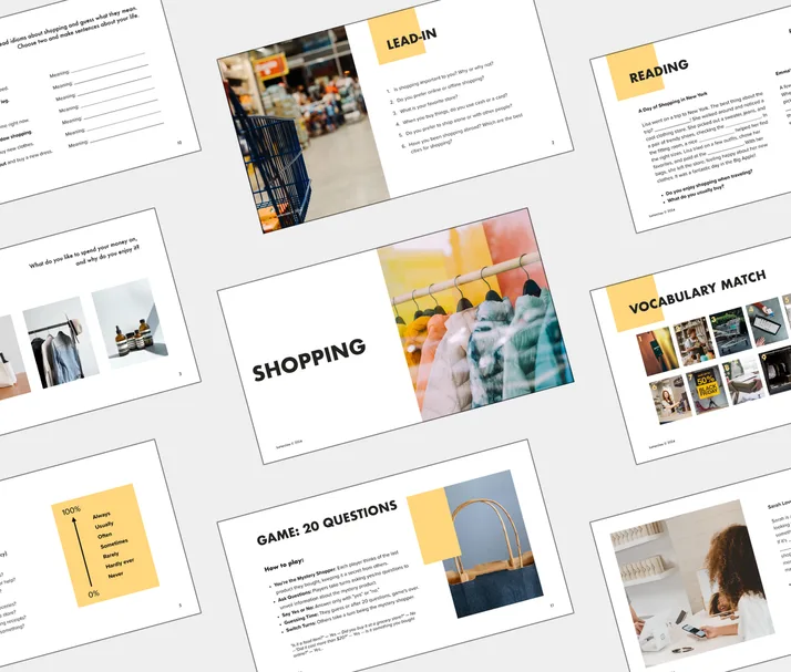 A2 lesson about Shopping, student Light PDF preview