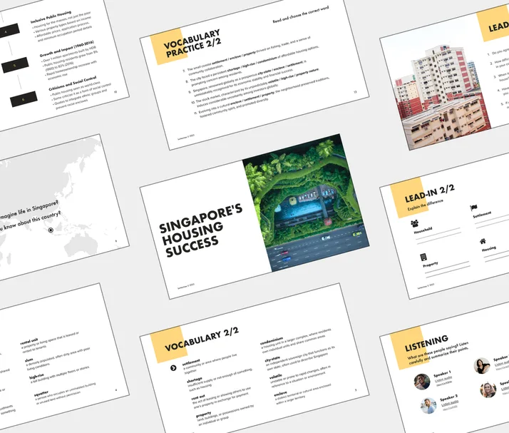 B2 lesson about Singapore’s Housing Success, student Light PDF preview