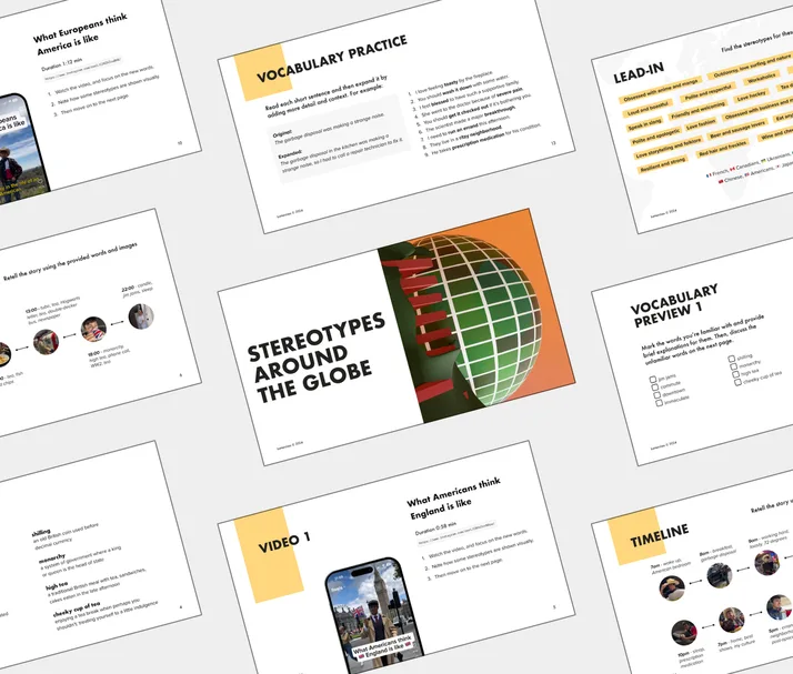 B2 lesson about Stereotypes Around the Globe, student Light PDF preview