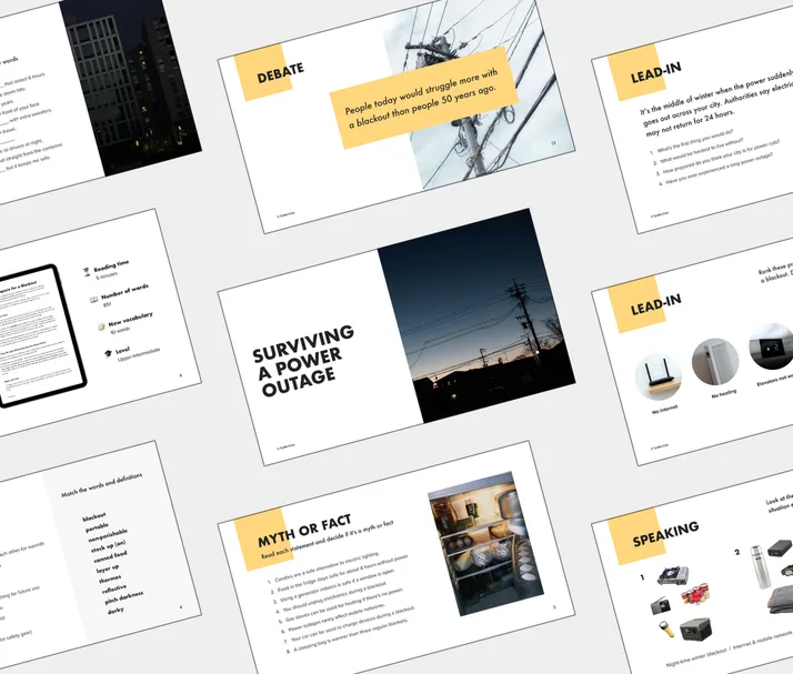 B2 lesson about Surviving a Power Outage, student Light PDF preview