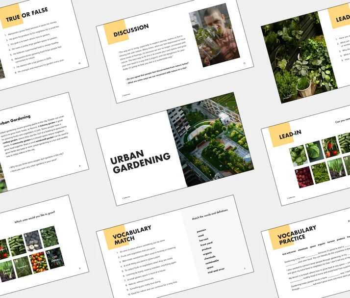 B1 lesson about Urban Gardening, student Light PDF preview