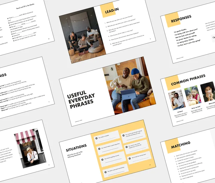 A2 lesson about Useful Everyday Phrases, student Light PDF preview